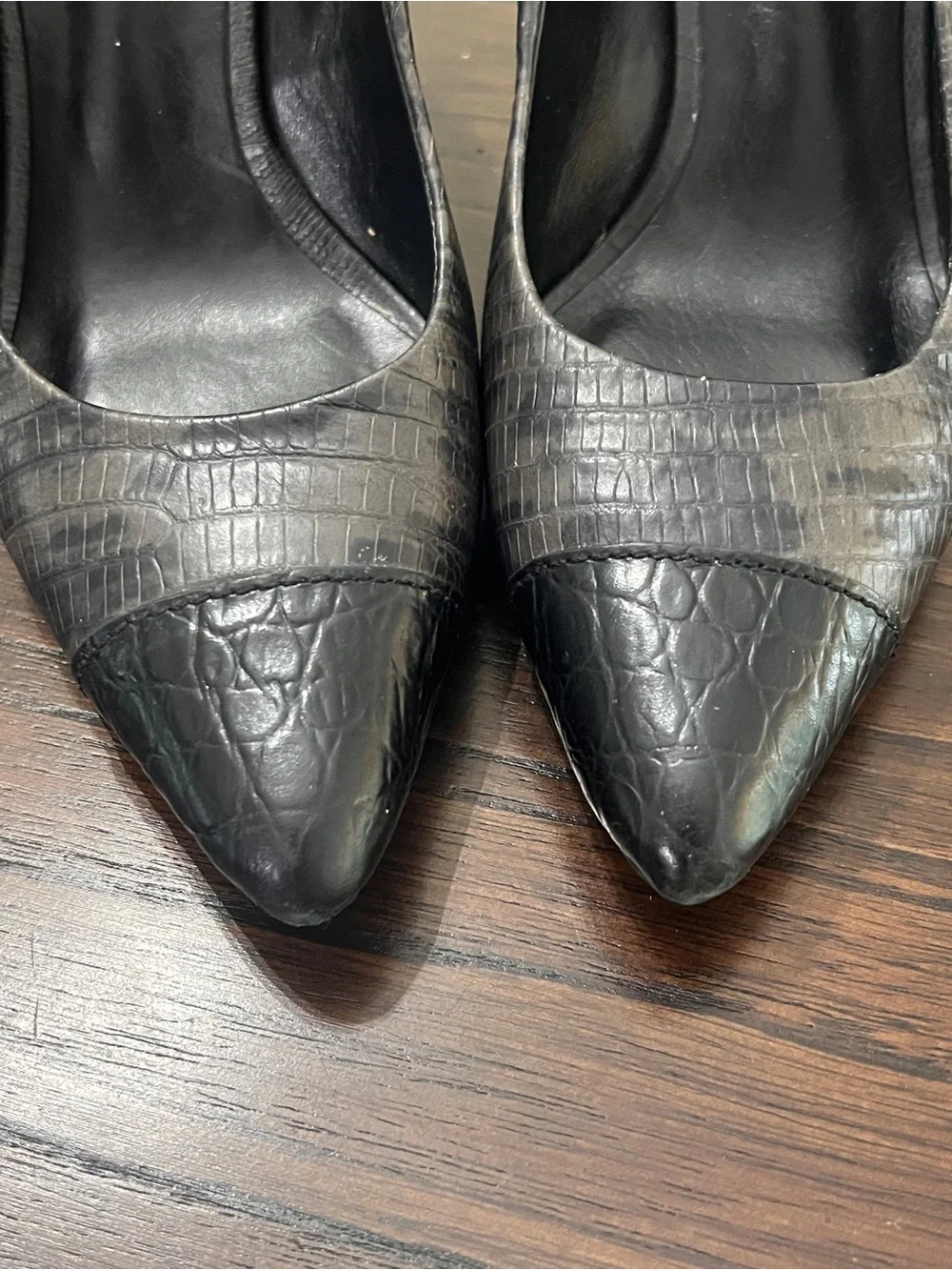 Tory Burch Gray Lyla Reptile Print Pump Black Cap